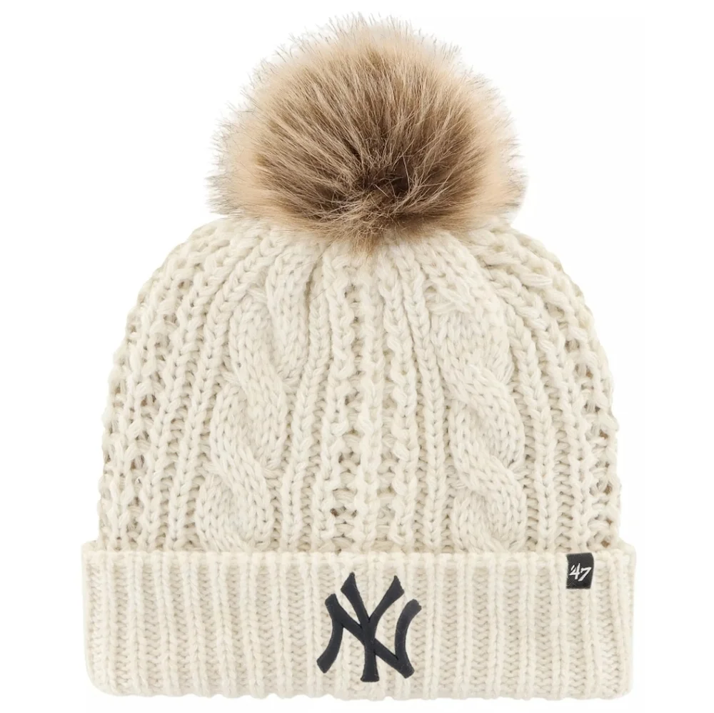 '47 Yankees Winter Hat Cable Knit Cuffed Pom Beanie Cream White New York Gift - Picture 5 of 9